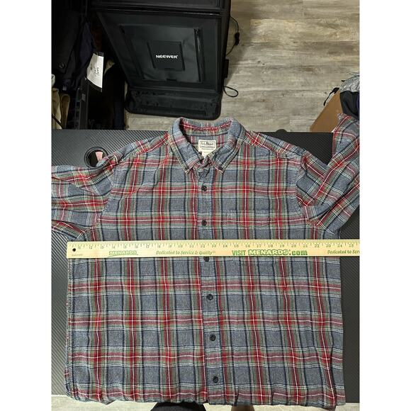 LL Bean Scotch Plaid Flannel Shirt Longsleeve Grey Red Size Large Tall - Picture 5 of 11